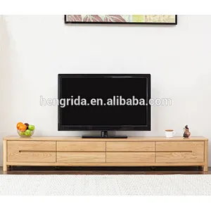 Scandinavian solid oak wood TV stand with 4 drawers