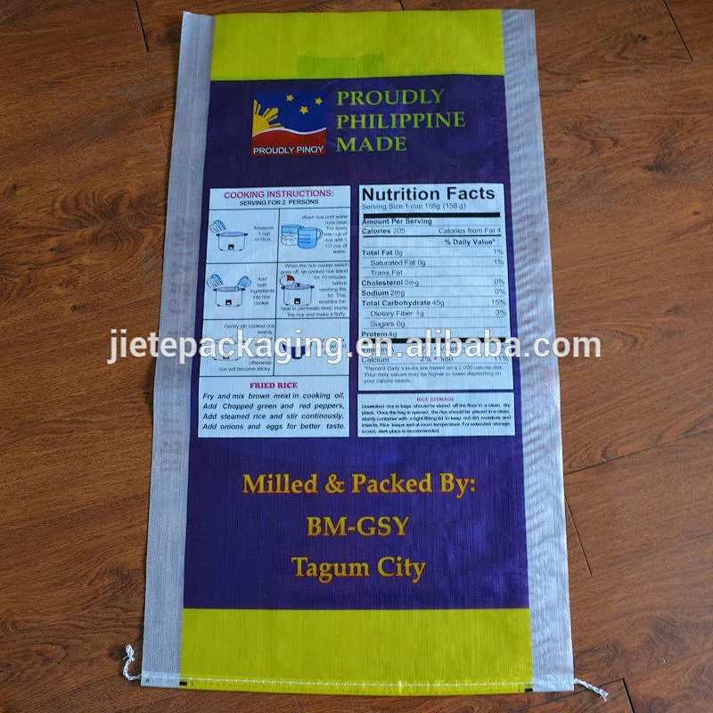 High quality bopp laminated plastic pp woven rice packaging bag 50kg export Philippine