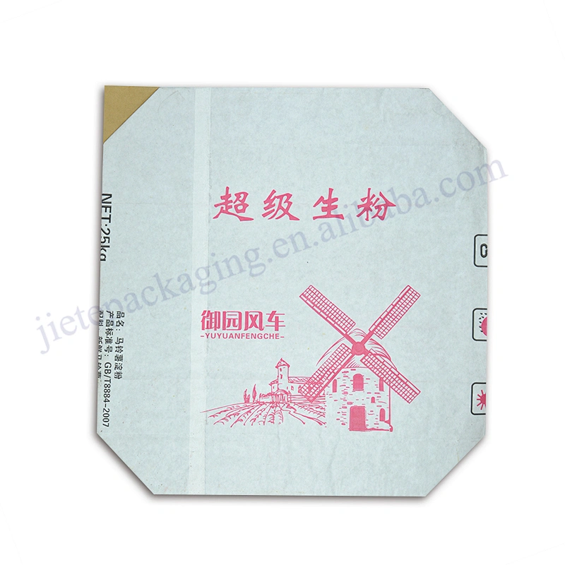 25kg stand up multilayer white kraft paper with pe lining flour packaging bag
