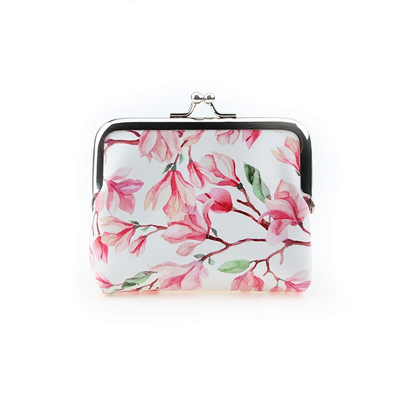 Bird Flower Printing PU Leather Clip Case Coin Bag Clutch Bag