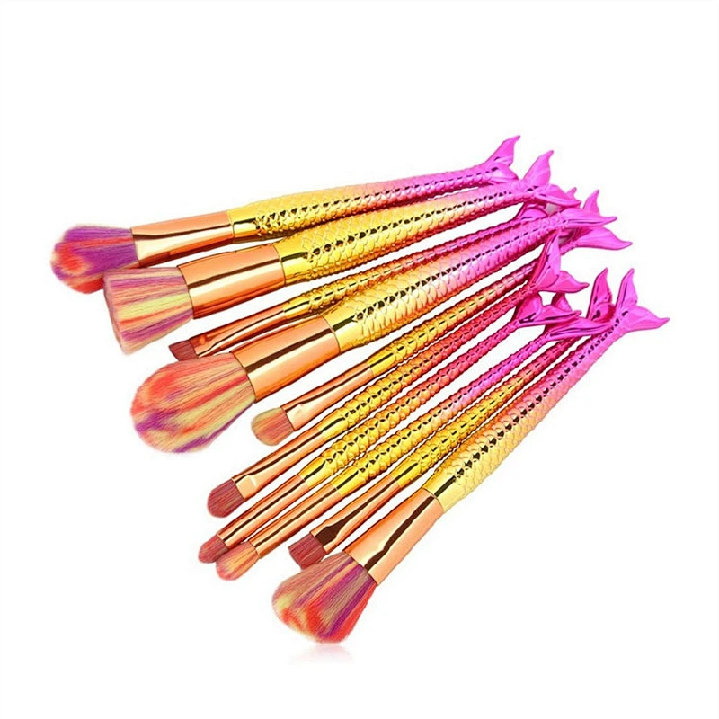 New Gradient Fish Colorful 10pcs Makeup Brush Set