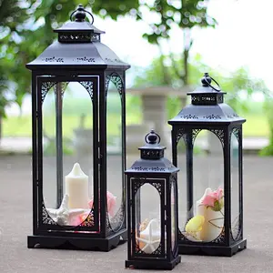 27 inch Tall White French Style Decorative Metal & Glass Candle Lantern Candle Holder For indoor And Outdoor Use