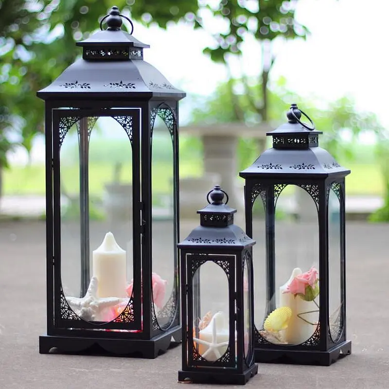 27 inch Tall White French Style Decorative Metal & Glass Candle Lantern Candle Holder For indoor And Outdoor Use