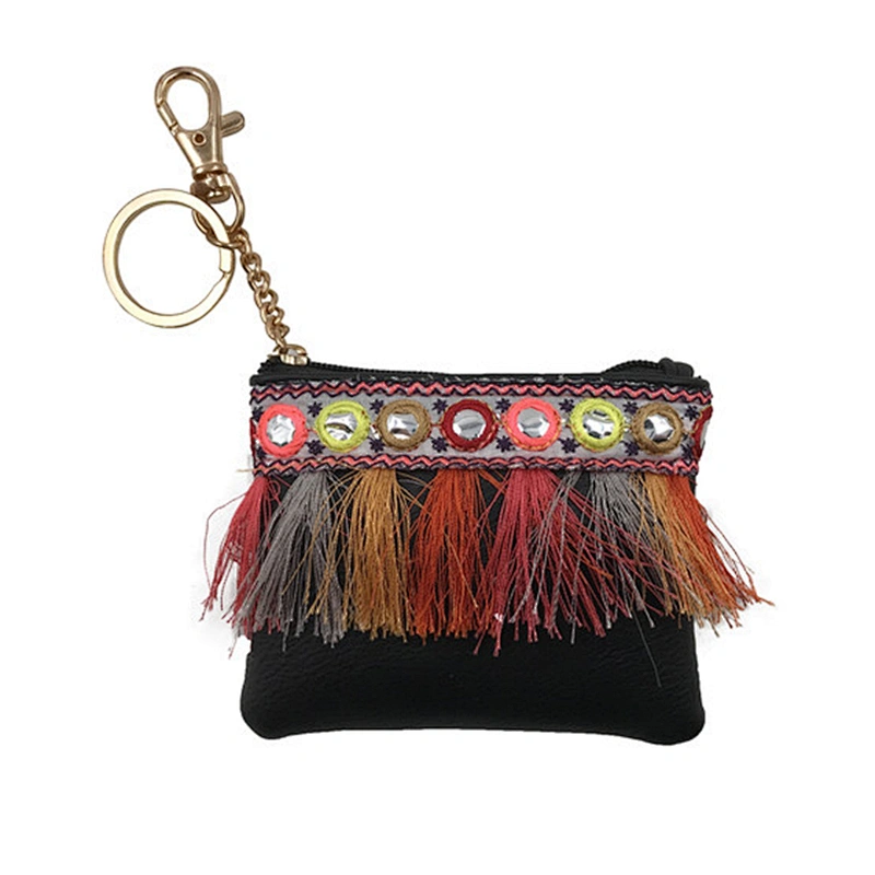 New Fashion Ethnic Style Girl Small Wallet Keychain Tassel Coin Purse