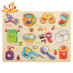 Wholesale teaching aid toy wooden alphabet knob puzzle for sale W14M106