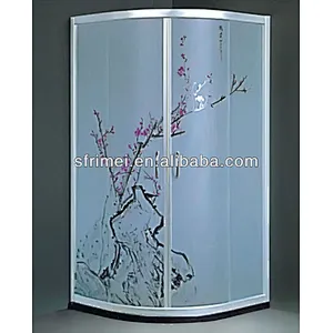 China Manufacture Plum Blossom Painted Tempered Glass Enclosed Shower Room Without Tray