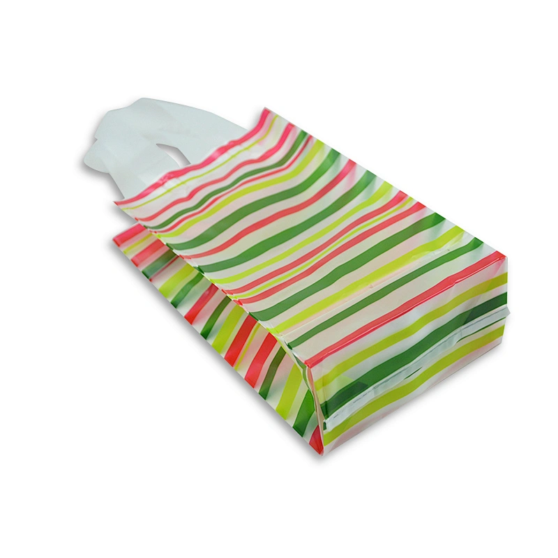 Pe plastic color stripes shopping bag with handle