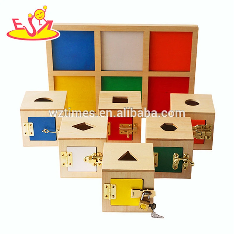 2018 New fashion preschool geometry blocks children wooden montessori toys for 1 year old W12F021