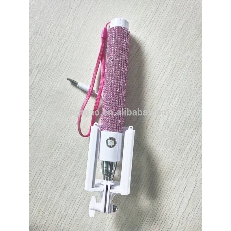 Handheld Extendable Folded Clamp Selfie Stick With Cable