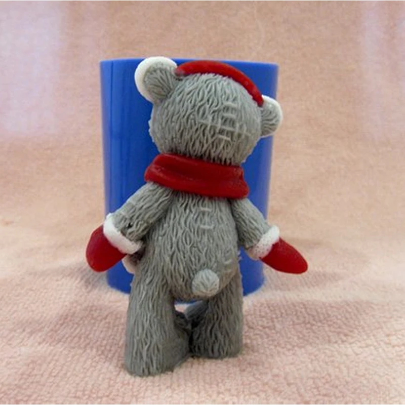 Teddy Soap mould  Bear wearing Scarf gloves silicone mold for soap and candles making Mould
