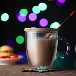 Guangzhou Factory High Quality Coffee Cup with Lid Double Wall Glass Water Bottle Anti-Heat Glass Cup