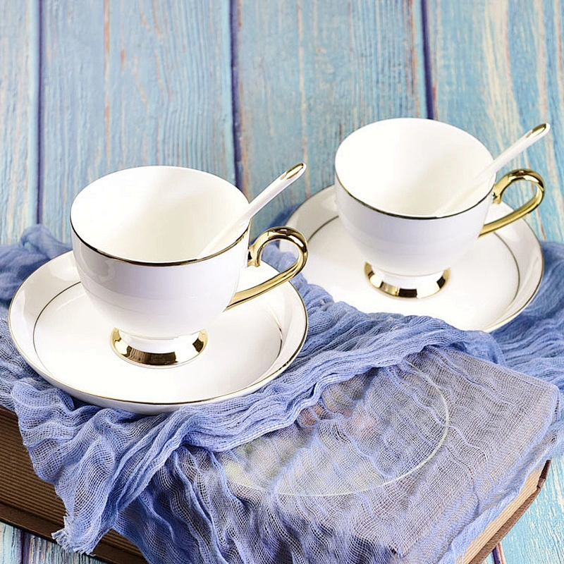 Wholesale in-Stock Ceramic Coffee Set Porcelain Coffee Cup and Saucer Customized Logo Teaware for Office Use
