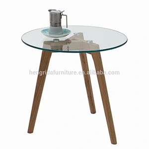 scandinavian small round glass coffee table set with solid oak legs