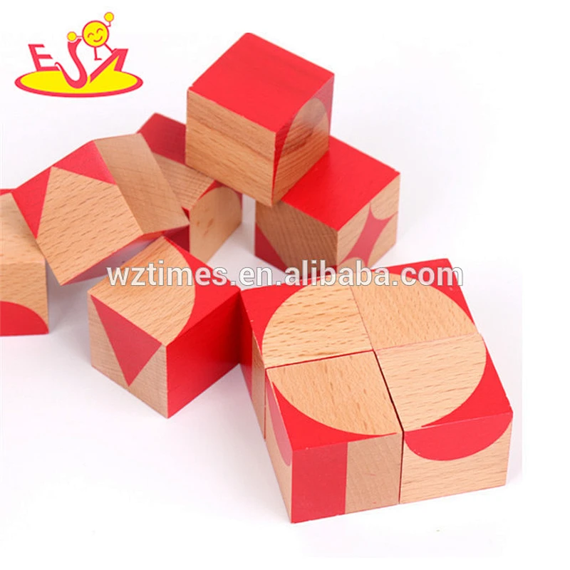 Wholesale educational wooden toy 3d cube puzzle for baby diy buildingn images W14G045