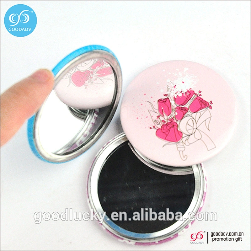 printed fashion round metal tin cosmetic mirror pocket gifts