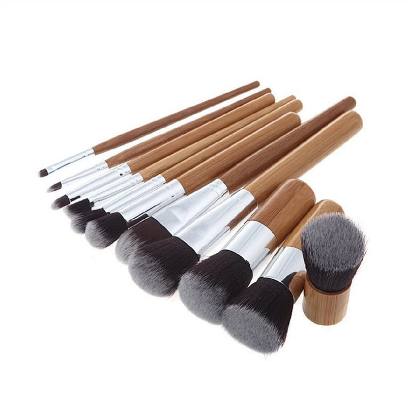 Wooden 11pcs Cosmetic Makeup Brush Set Wit Canvas Makeup Bag