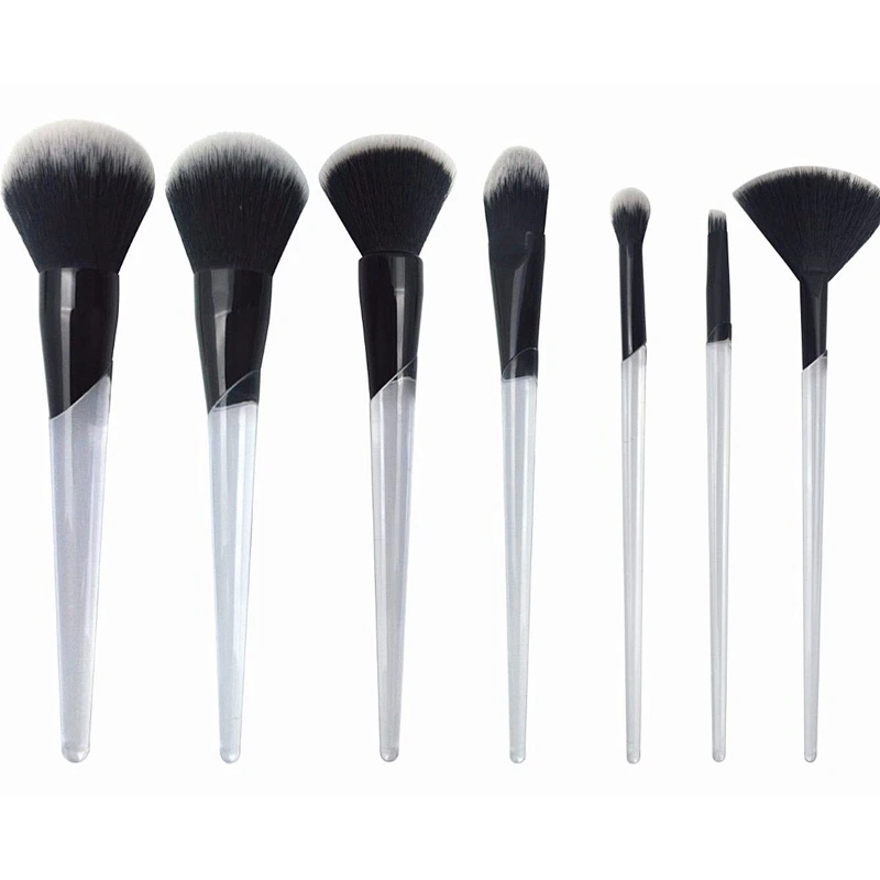 Professional 7pcs transparent handle synthetic hair custom logo makeup brush set