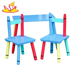 2018 New design cartoon crayon shaped wooden kids table and chair set with high quality W08G254