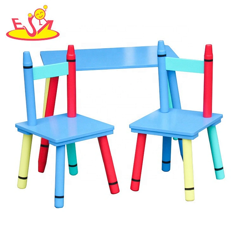 2018 New design cartoon crayon shaped wooden kids table and chair set with high quality W08G254