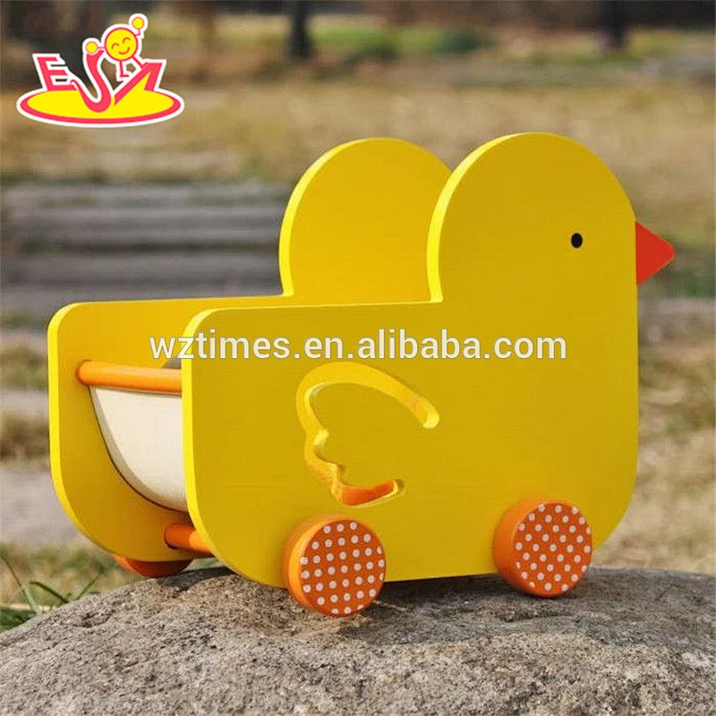 wholesale lovely duck baby wooden pull car toy new design wooden pull car toy for toddlers W05B158