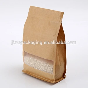 High quality gusset PE coated kraft paper bag for rice packaging with window