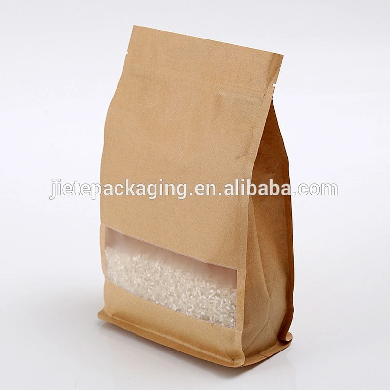 High quality gusset PE coated kraft paper bag for rice packaging with window