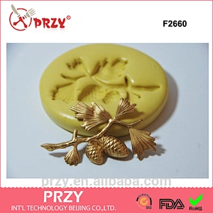F2660 przy Pine Tree Branch Spray with Pinecones Silicone fondant decorative Rubber Flexible Mold