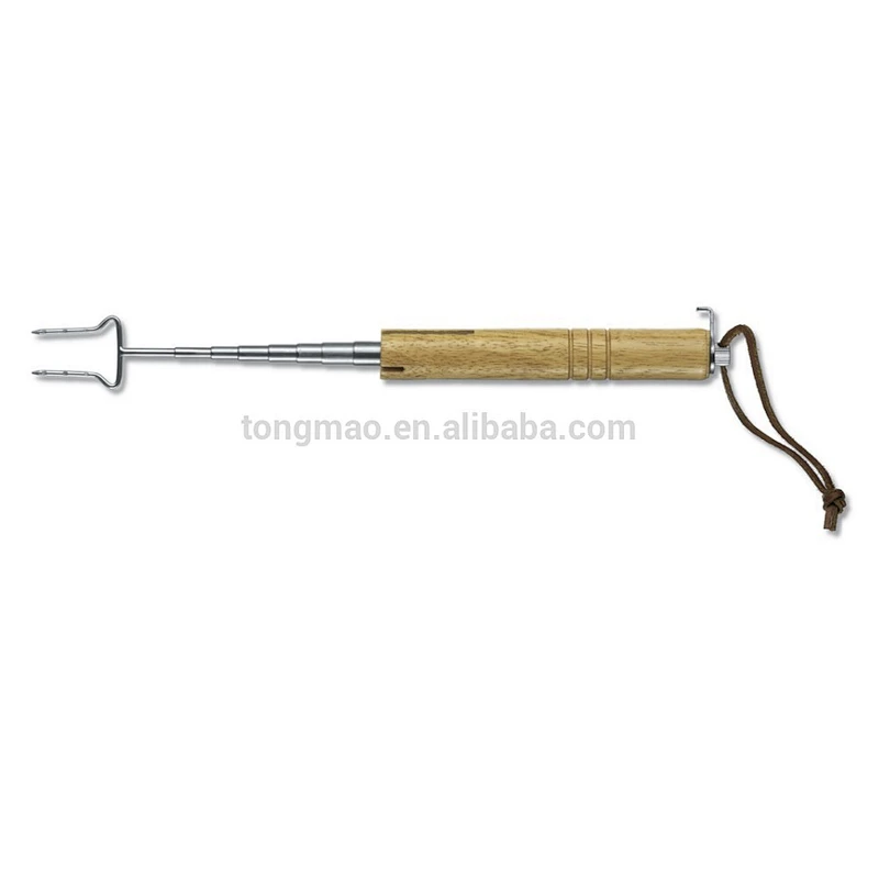Telescopic bbq roasting fork Marshmallow hotdog stick with wooden handle