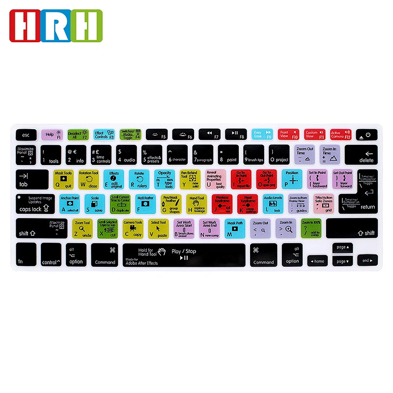 Dropship Custom Waterproof after effects keypad skin Silicone Shortcuts Keyboard Skin For Macbook Air 13'' Cover