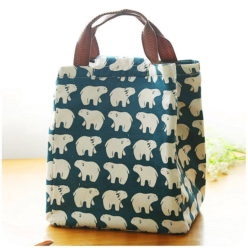 Reusable soft cotton canvas tote lunch bag insulated  bento cooler bag wholesale