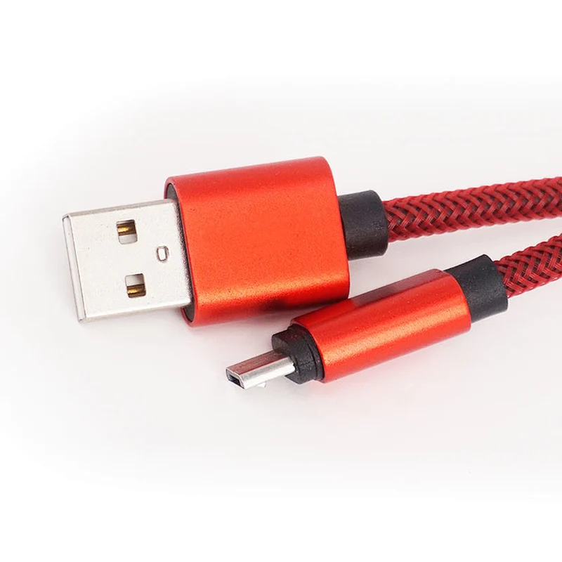 Colorful Fabric Nylon Braided Cloth Woven Metal Head Micro USB Data Charger 1m Cable