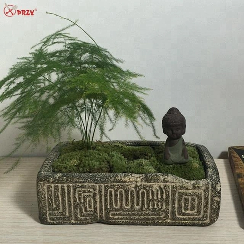 Retro Concrete vase mold 3D rectangle home desktop cement planters silicone molds