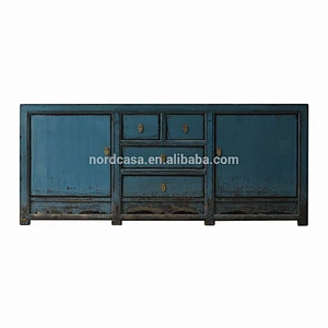 Chinese antique asian furniture high glossy chinese antique furniture blue mixed cabinet