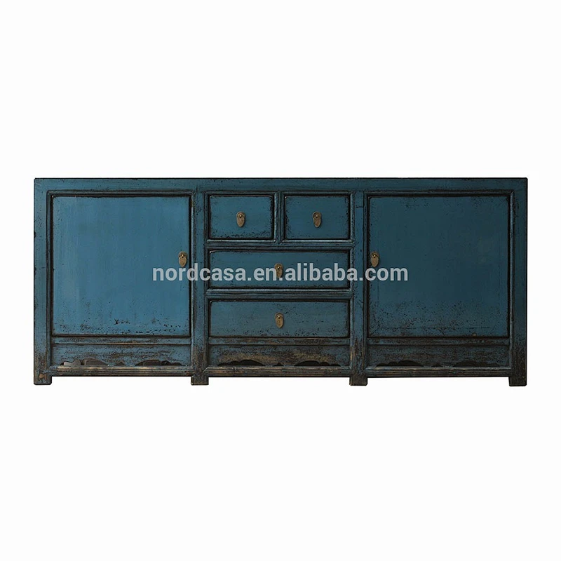 Chinese antique asian furniture high glossy chinese antique furniture blue mixed cabinet