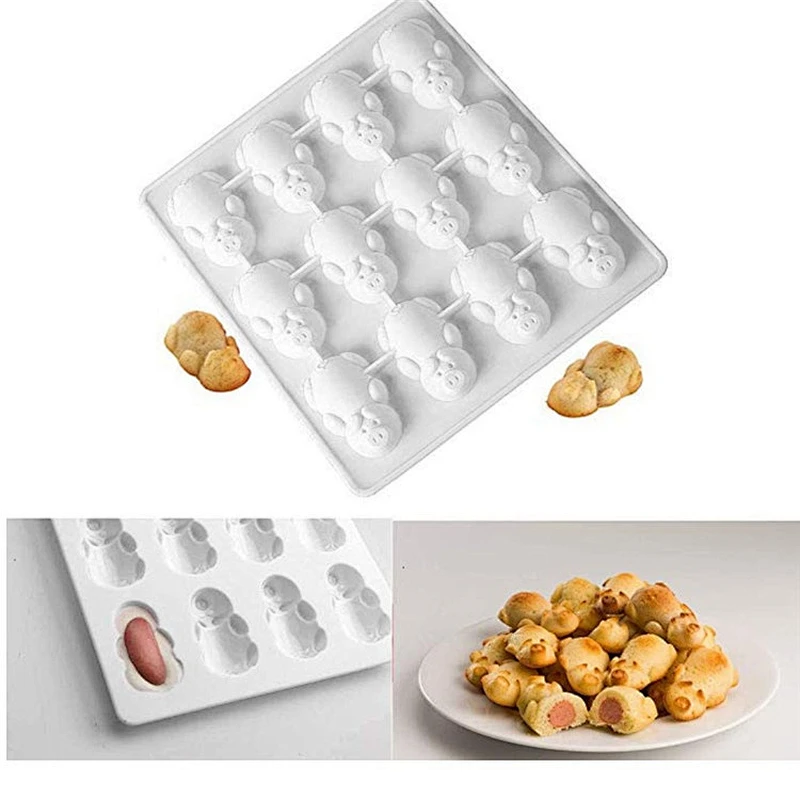 BPA free cakes 12 cavities pig shaped silicone baking mold  Pigs in a Blanket