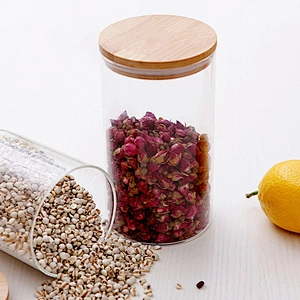 Simple style glass storage tanks bottle with bamboo lid for snack and cookie