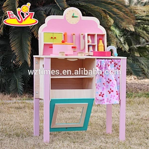 2018 Nuevo diseño precioso conjunto de cocina rosa de madera de moda niñas de moda conjunto de cocina de madera rosa mejor conjunto de cocina de madera rosa para niños W10C150