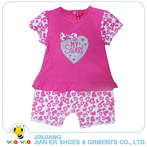 Pink color 100%cotton interlock baby girl lace romper