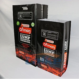 Square bottom heavy duty pp woven BBQ charcoal bag packing 5kg 10kg with punch handle