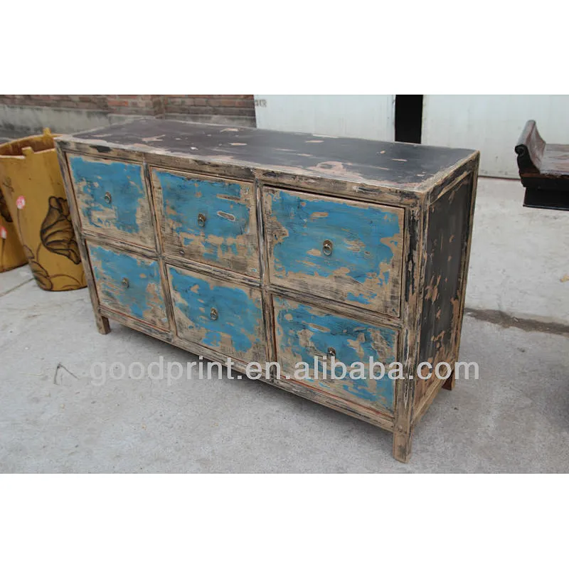 Chinese Antique six drawer blue distressted Furniture