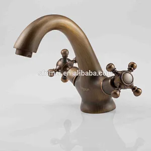 Retro Style Double Lever Antique Brass Vintage Bathroom Basin Faucet