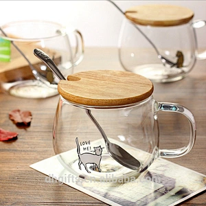 Wholesale Animal Glass Cup with Cover and Spoon for Wedding Gift