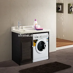 Malaysia Hot Selling Ceramic Vessel Sink Black Bathroom Vanity Wooden Cabinet