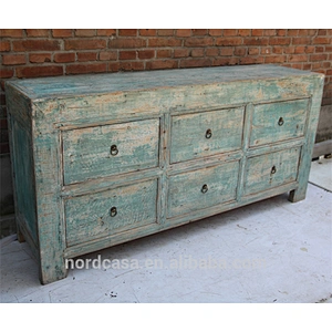 chinese antique reclaimed wood 6 drawers blue sideboard