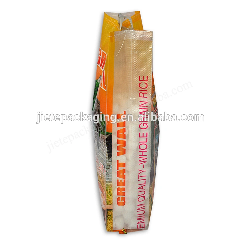 100% new material logo printing 10kg pp woven basmati rice packing bag with plastic handle
