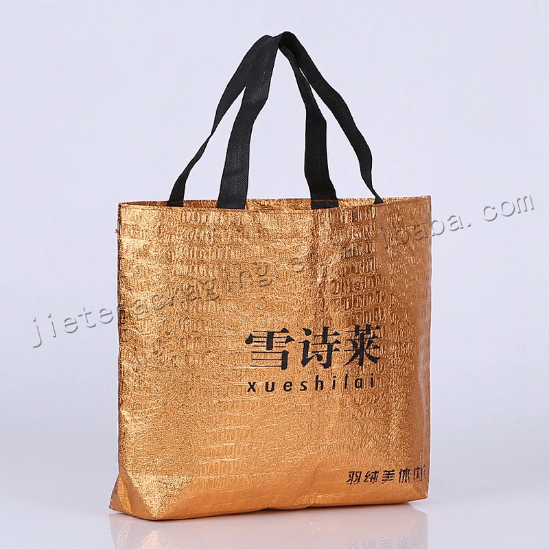 Oem Multifunctional gold printing and laminated foldable plastic non woven shopping bag for wholesales