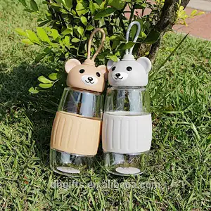 2018 Good Quality Eco-friendly PC Material Reusable PP Cup Cute Bear Shape Water Bottle with Anti-heat Silicone Sleeve