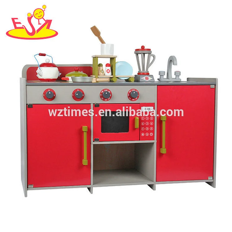 2018 Wholesale new design wooden kitchen toys kids wooden children kitchen in red W10C378