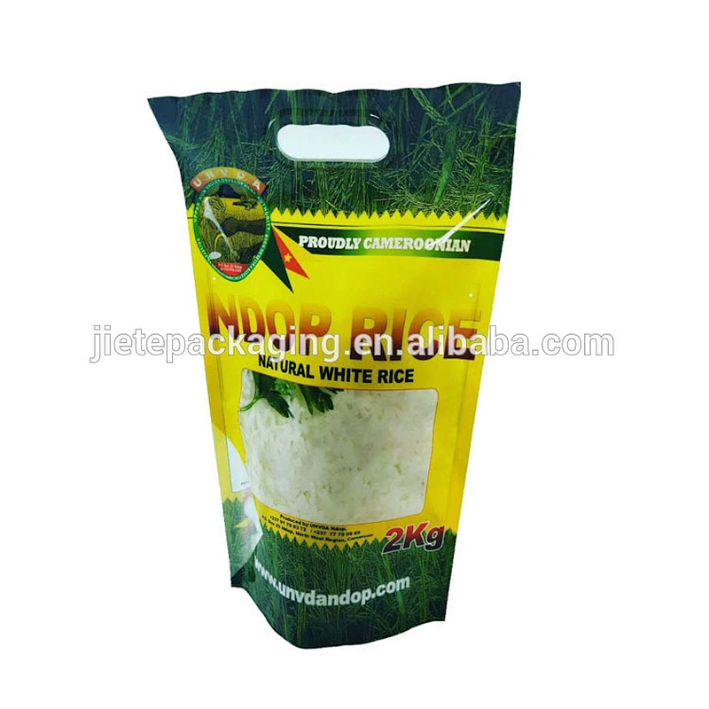 custom PE plastic rice bag with colorful printing handle pouch 1kg 2kg 5kg