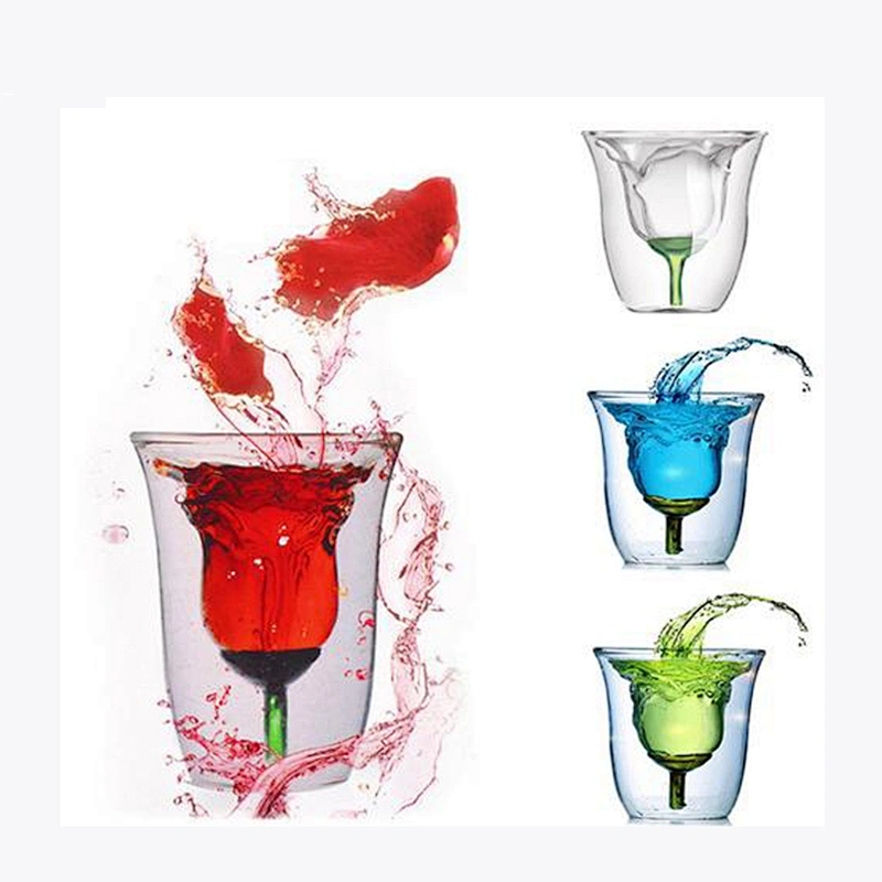 rose flower beer glass mug transparent double wall wine cup beer coffee mug bar beach drink ware for friend birthday gift